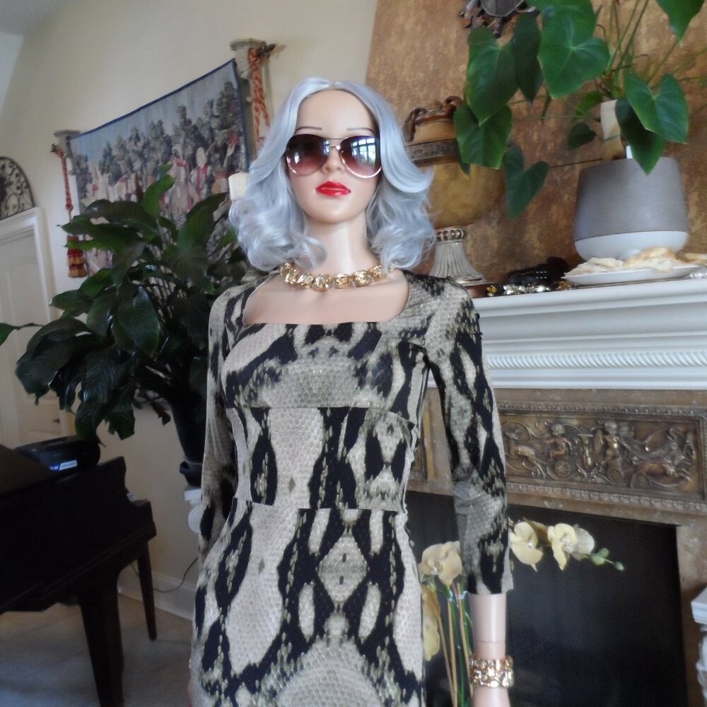 Roberto Cavalli Brown/Beige Python Print Sheath D… - image 4